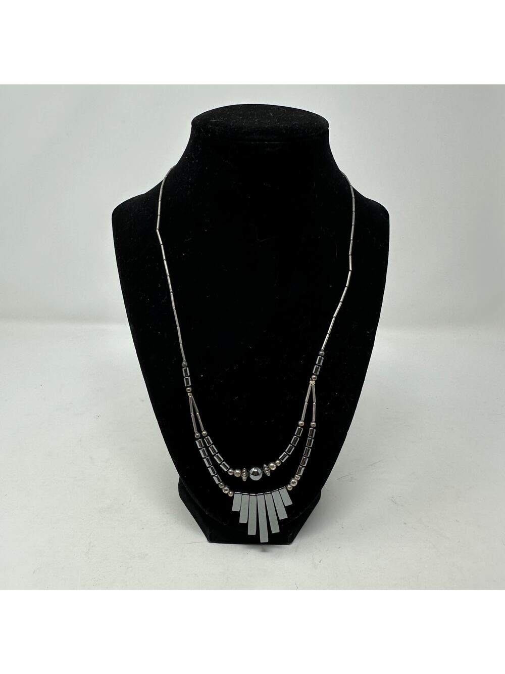 Unbranded Boho Gray Hematite Stone Graduated Fan Sticks Beaded Layered Necklace